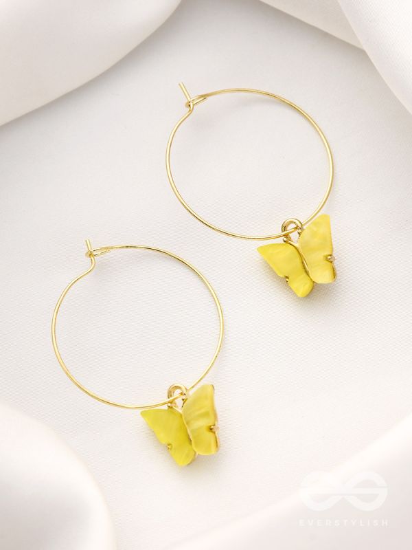 The Beauteous Butterfly Hoops (Yellow) - Golden Casual Earrings