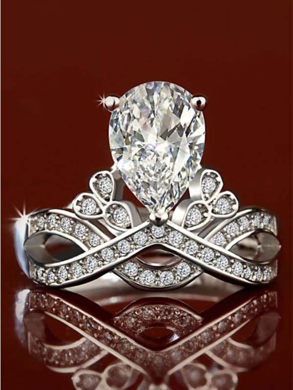 Captivating Crown Cocktail American-Diamond Ring (Adjustable)