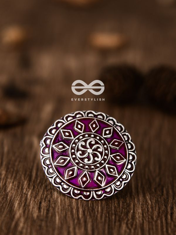 The Intricate Meenakari Adjustable Ring (Pink) - Embellished Oxidised Collection