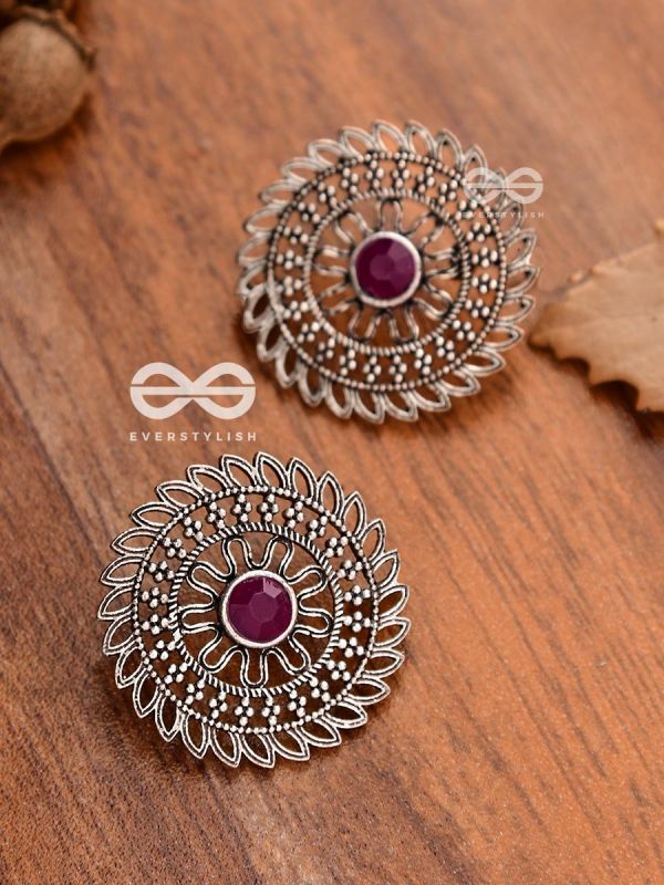  The Elegant Mesh Studs (Ruby Red) - The Embellished Oxidised Collection  