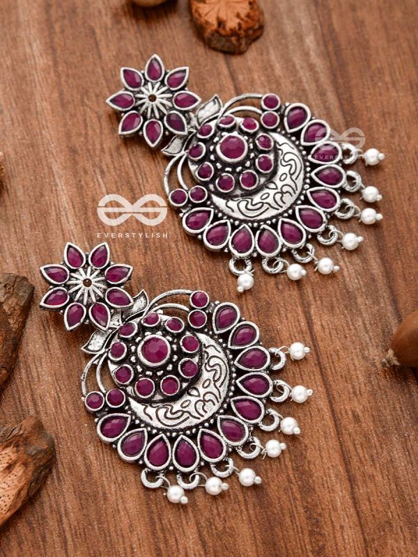 The Statement of Intricacy (Ruby Red) - Embellished Oxidised Earrings 