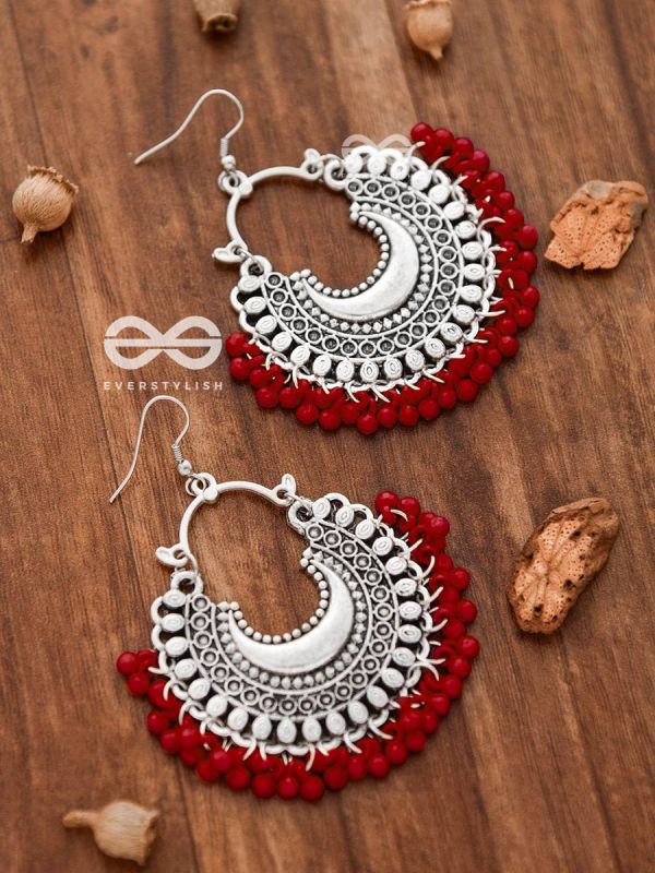 The Motif Moon Chandbali Earrings (Red) - The Boho Basics