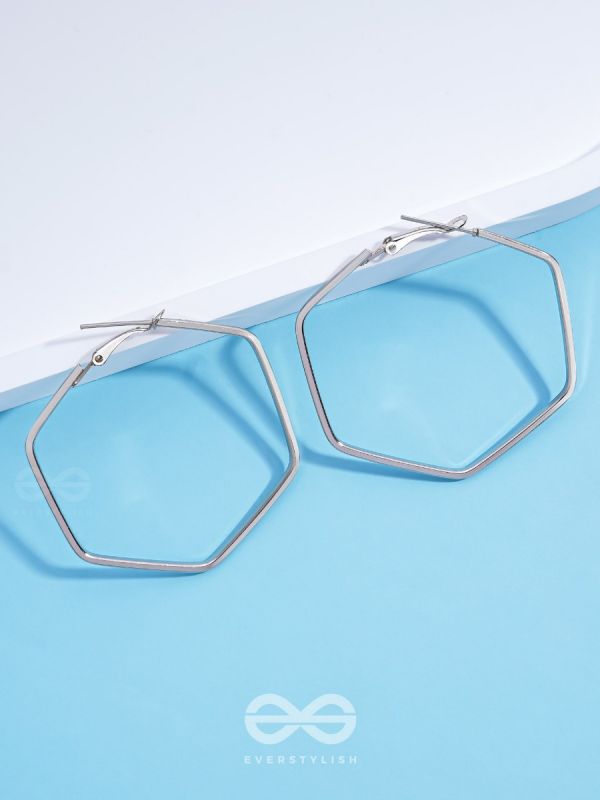 The Hypnotic Hexagonal Hoops(Silver) - Casual Daily-wear Earrings 