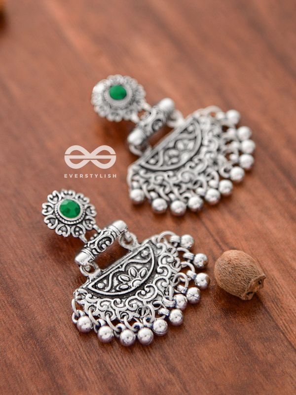 The Little Intricate Danglers (Emerald Green) - Embellished Oxidised Collection