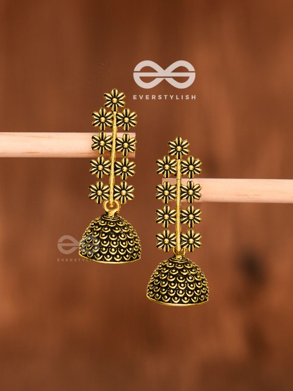 The Floral Branch Jhumkis (Golden) - Tiny Trinket Earrings