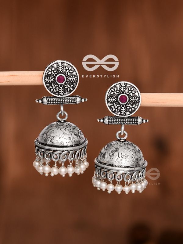 The Ethnic Delight Printed  Jhumkas - Embellished Oxidised Earrings