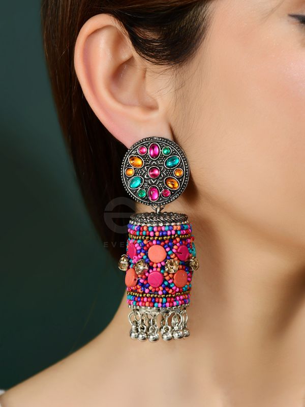 The Eye-Catching Statement Makers (Multicoloured) - Embellished Embroidered Jhumkas