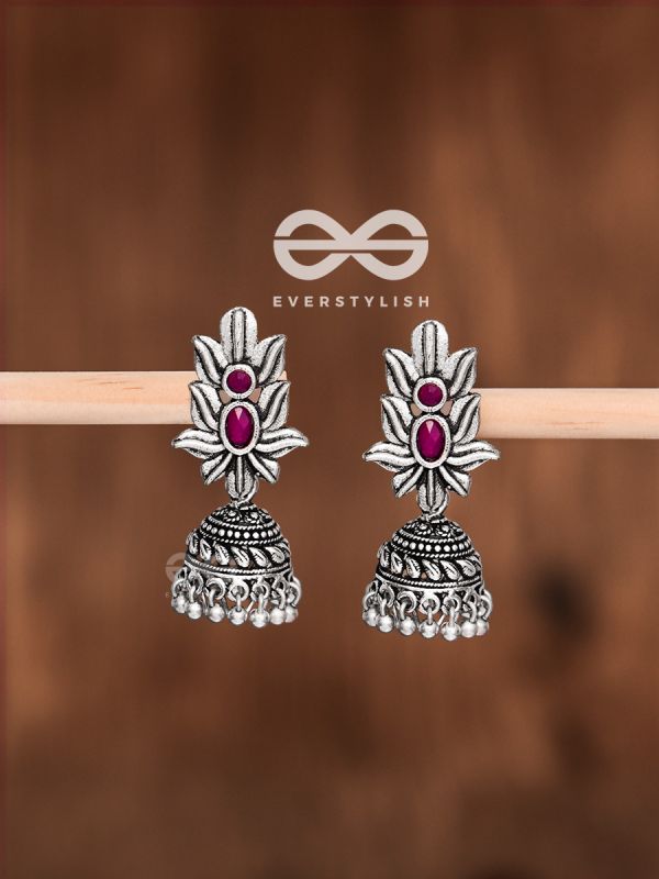 The Little Layered Jhumki (Ruby Red) - Embellished Oxidised Collection