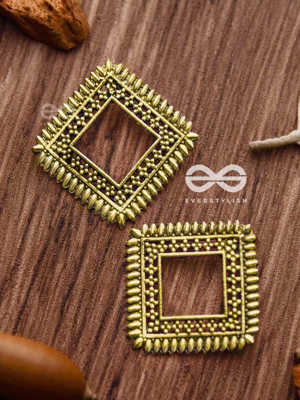 The Little Bohemian Squares (Golden)- Oxidised Boho Earrings