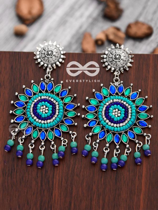 The Delightful Dreamy Danglers (Teal-Blue)- The Embellished Oxidised Collection
