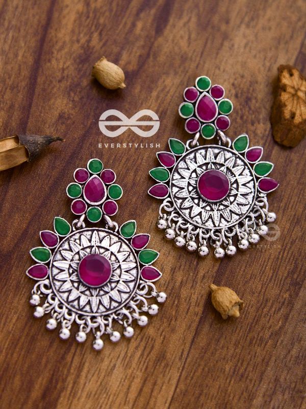 The Woman of Wonder - Embellished Oxidised Earrings (Ruby Emerald)