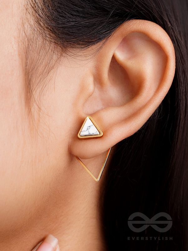 The Golden Marbellous Triangles - Elegant Ear Jackets