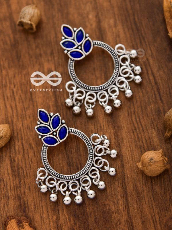 A touch of Bohemian Elegance (Sapphire Blue) - Embellished Oxidised Earrings