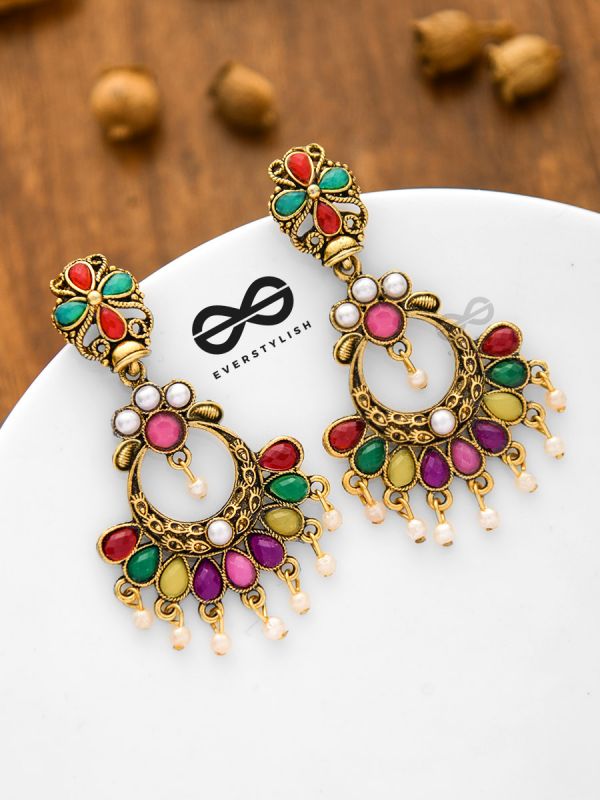 A Colourful Intricacy - Golden Boho Earrings
