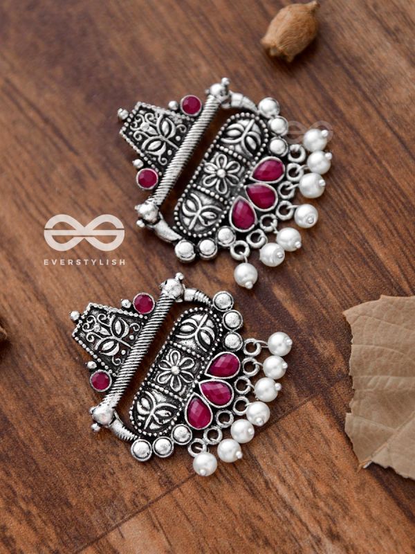 The Boho chic Intricate Embellished statement earrings (Ruby Red)