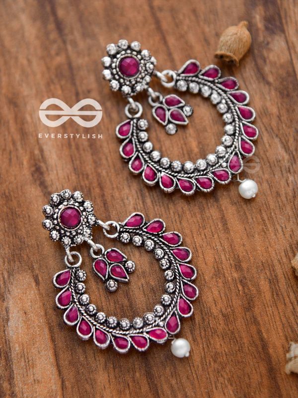 The Marvellous Motifs Embellished Chandbali Earrings (Ruby Red)