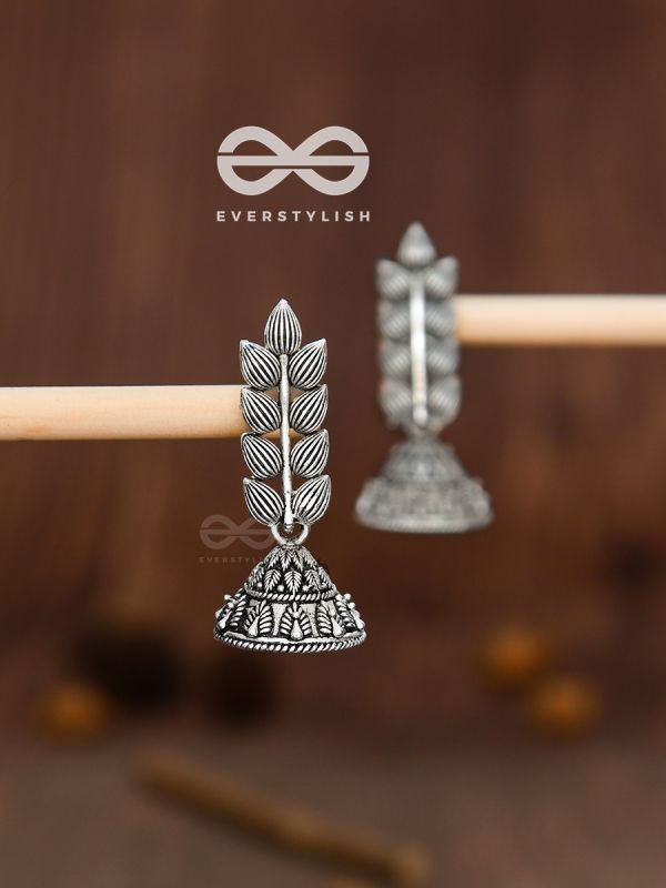 The Elegant Leaf Intricate Peacock Jhumkis - Oxidised Boho Earrings