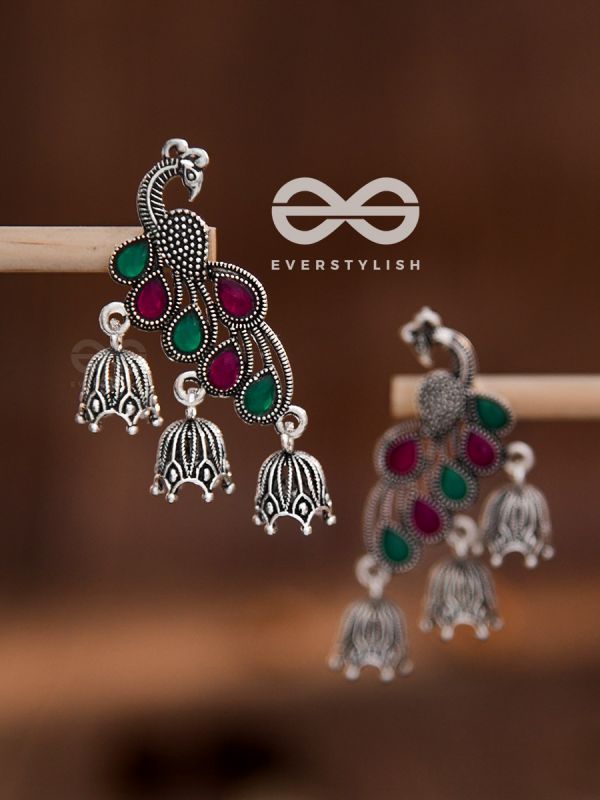 The Embellished Intricate Peacock Triple jhumkis