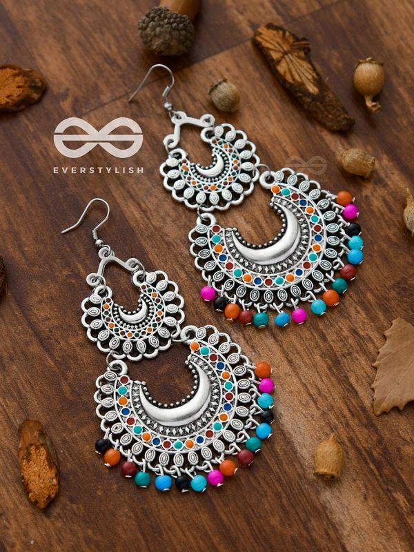 The Colourful Double Layered Enamelled Motif Moon Danglers