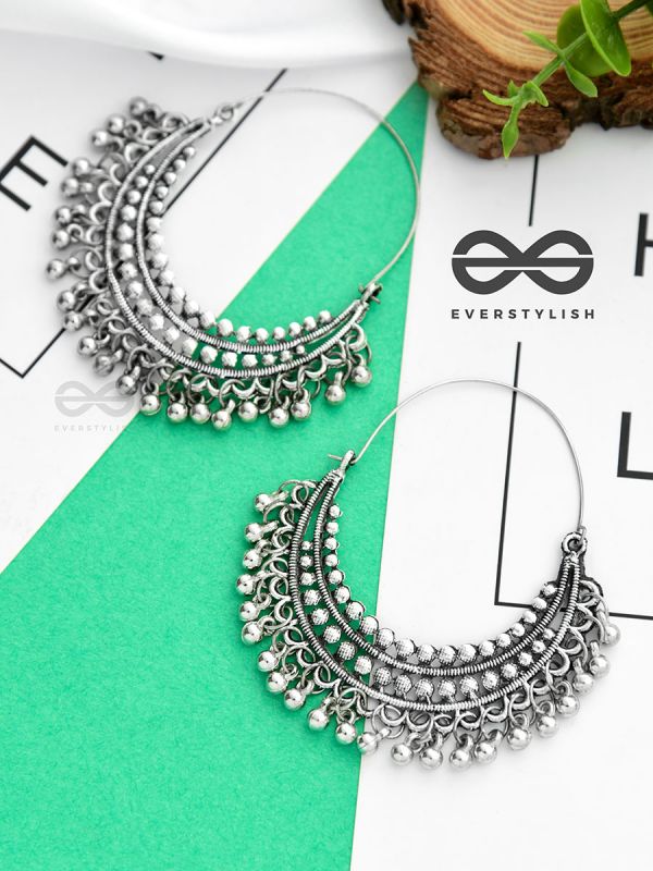 The Dotted Dangling hoops - Oxidised Boho Earrings