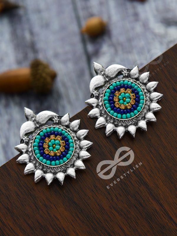 The Cute Artsy Button Studs - Embroidered Oxidised Earrings