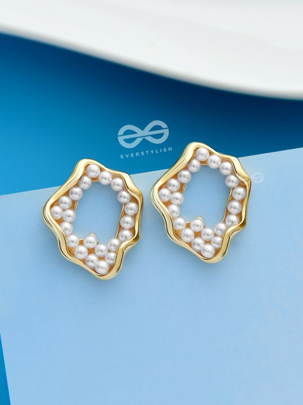 Pearls in a Twist - Statement Golden Stud Earrings