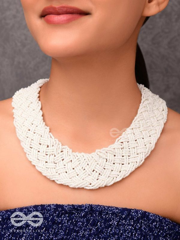 The Beauteous Braided Criss-Cross Beaded Necklace (White)