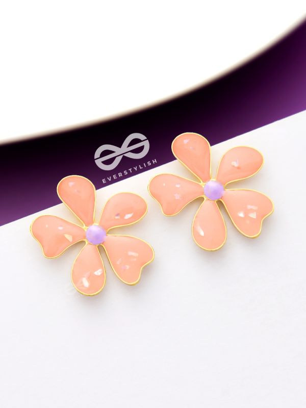 The Delightful Daisies - Statement Enamelled Earrings (Coral Pink) 