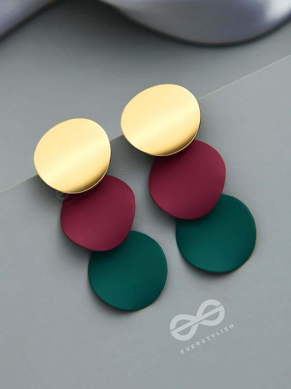 The Triple Layered Colourblock Geometry - Statement Dangler Earrings