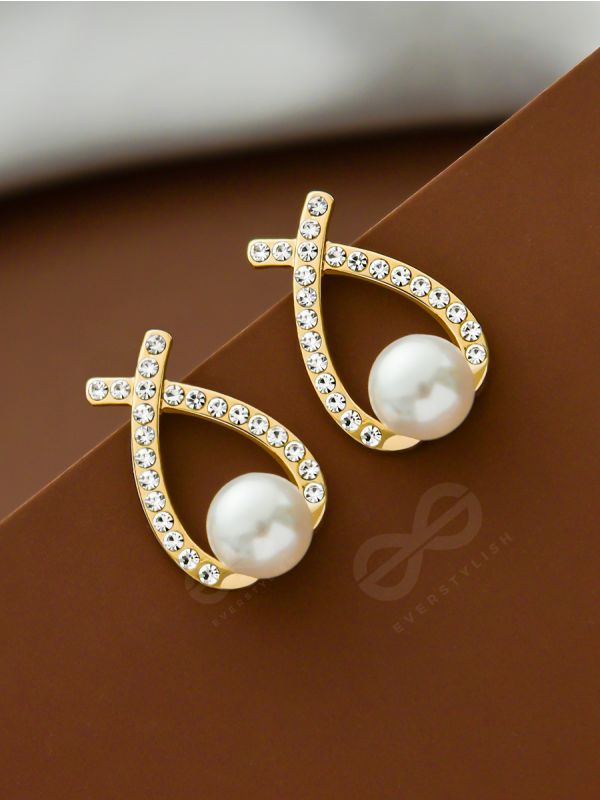 The Pearls of Excellence - Golden Embellished Earrings