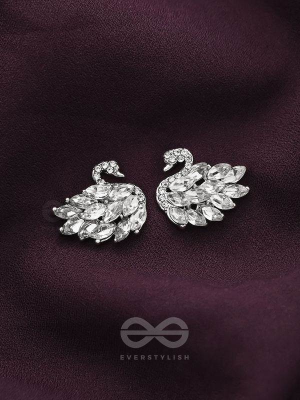 The Crystal Feathered Swans - Statement Embellished Stud Earrings