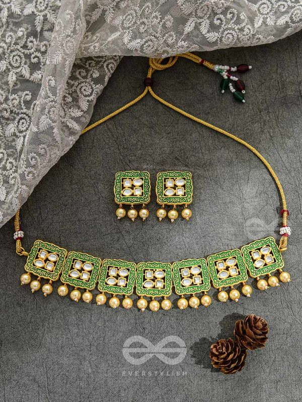 The Windows of Opulence - Set of Statement Choker and Earrings( INDIA GREEN)