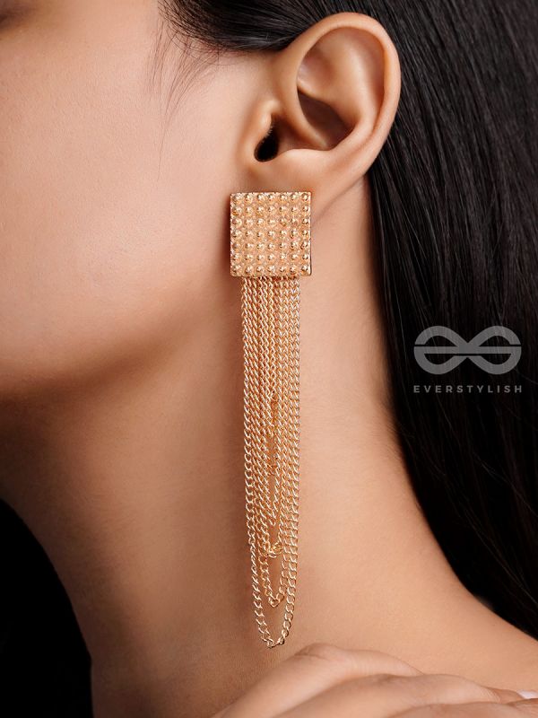 Geometric Shimmer In a Loop - Golden Statement Earrings
