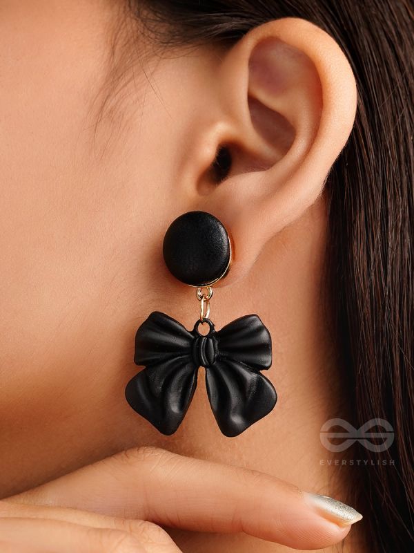 Black Bow Crystal Drop Earrings