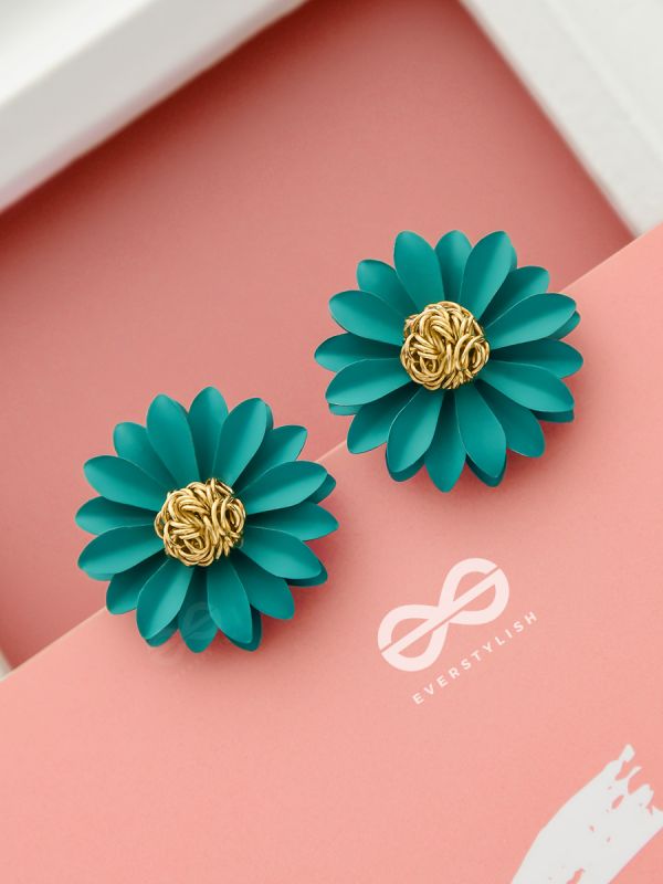 BLOOMING BLOSSOMS - Statement Stud Earrings (Teal)