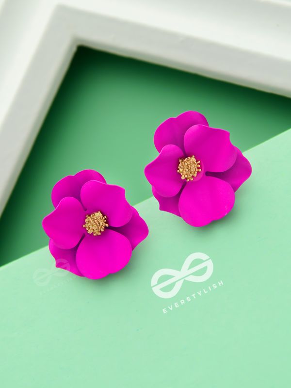 THE POISED PERIWINKLES - Statement Floral Studs (Fushcia)