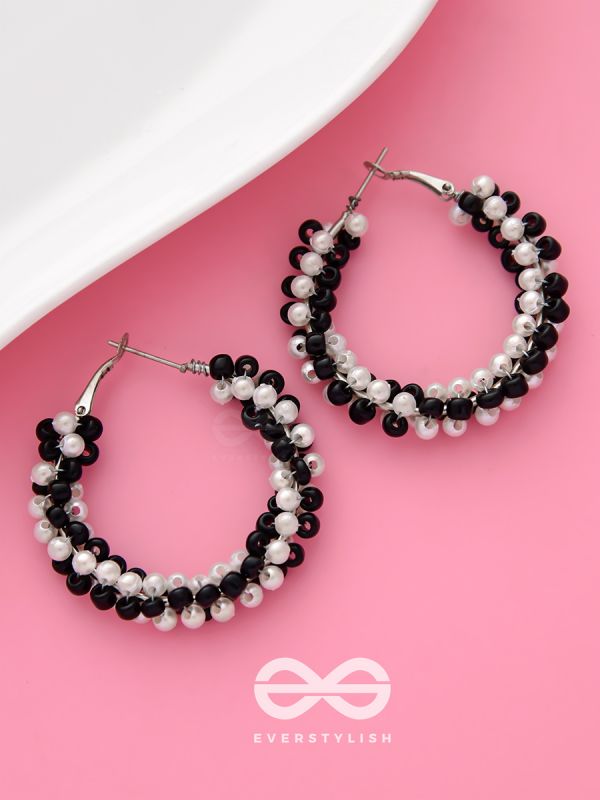 The Beaded Twists - Statement Hoops (Black-White)