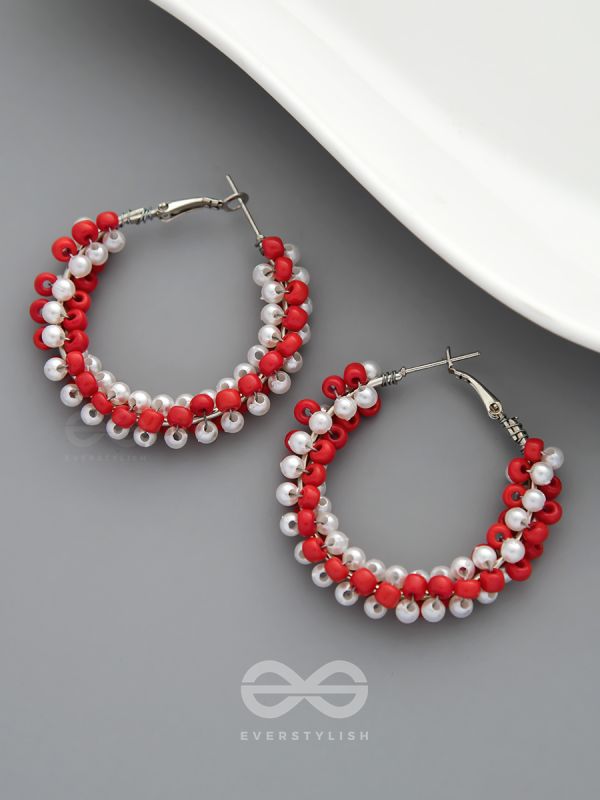 The Beaded Twists - Statement Hoops (Coral - Rose)