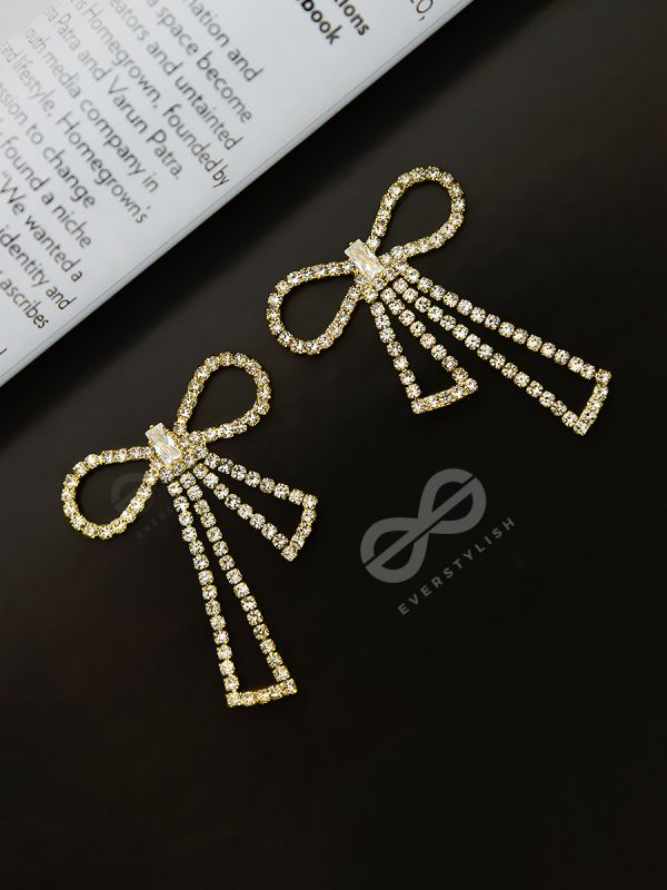 The Bedazzled Bowknots - Statement Golden Earrings