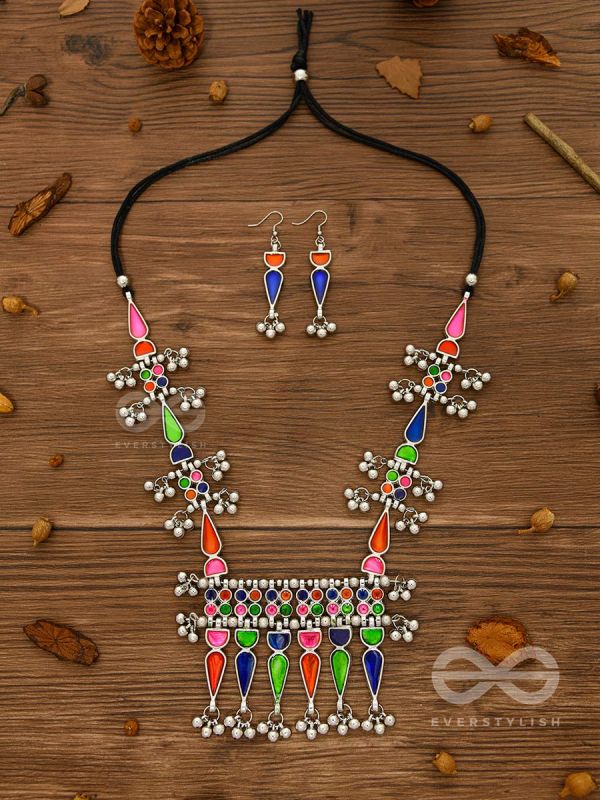 The Bohemian Jaw Droppers - Statement Set of Meenakari Neckpiece and Earrings (Multicolor)