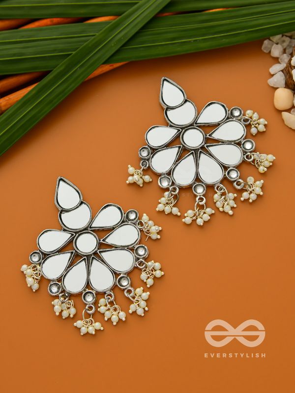 The Flowers of Reflection- Statement Mirror Earrings