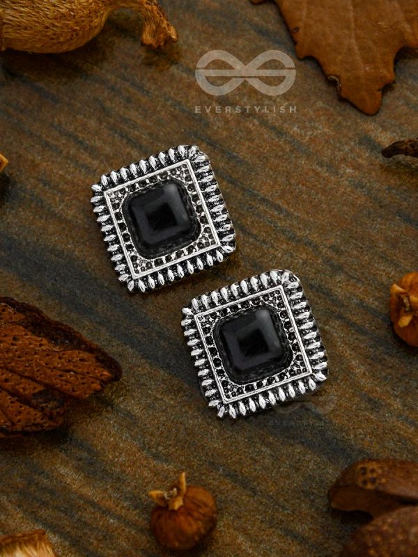 Onyx in a Maze of Silver - Tiny Trinket Earrings