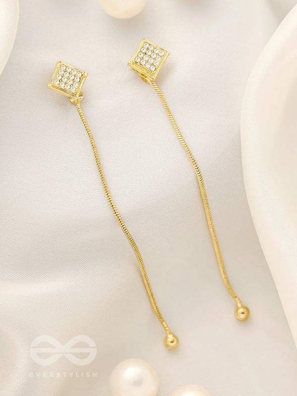 Drops of Gold- Rhinestones Encrusted Golden Dangler Earrings