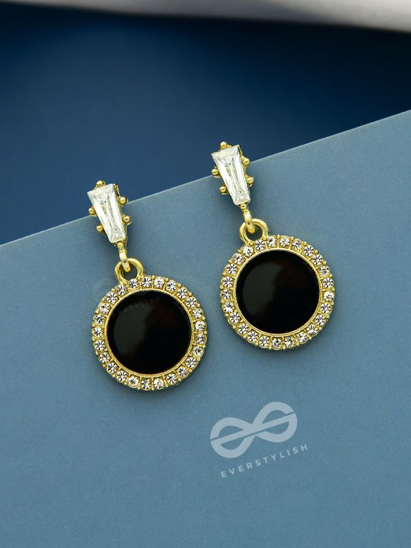 Black Holes- Gem Stone and Rhinestones Studded Black and Golden Earrings