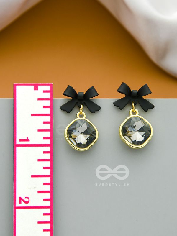 Black Magic Bows- Black and Golden Crystal Earrings