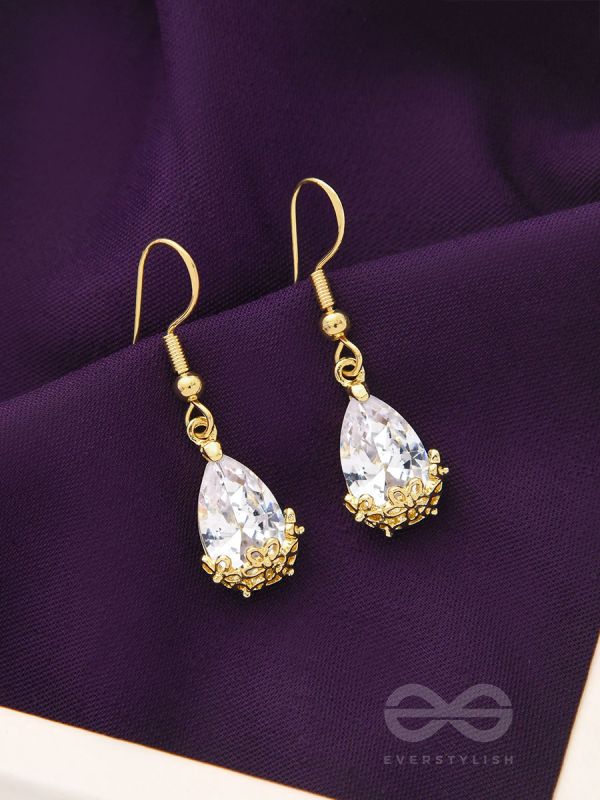 Glazed Dewdrops- Golden Crystal Earrings