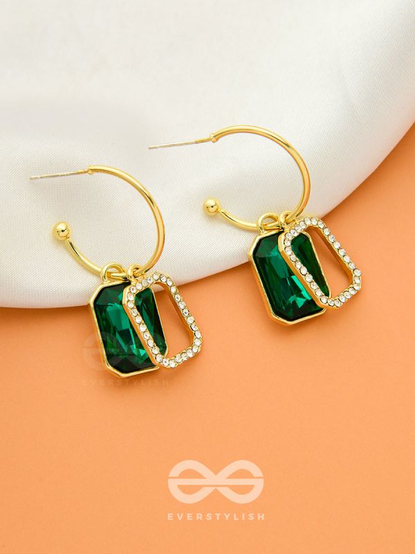Blazing Jades- Rhinestones Studded Golden and Green Crystal Earrings
