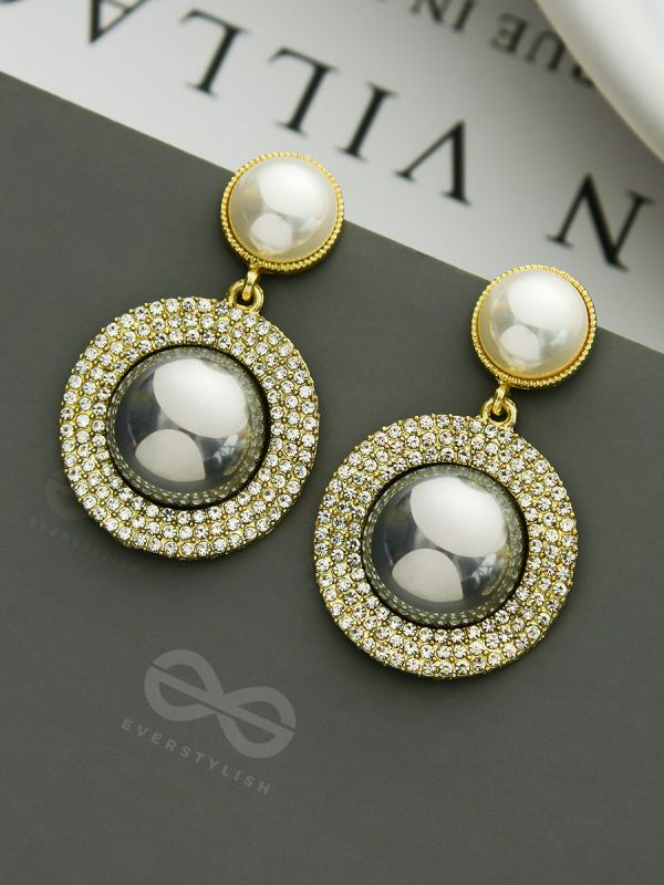 The Ashen Sun- Rhinestones Studded Grey and White Pearl Earrings
