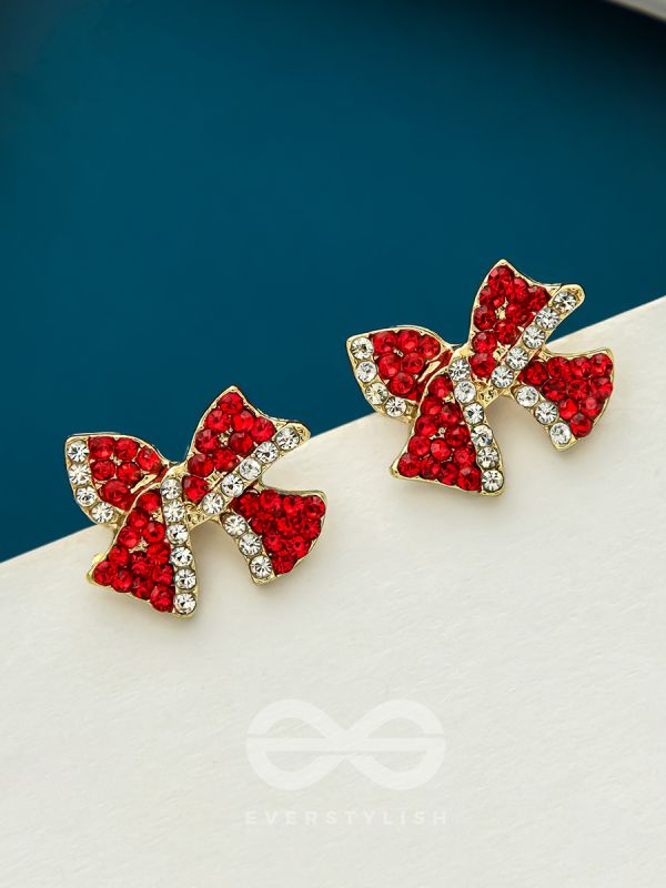 The Bond of Passion- Golden Rhinestones Earrings (Ruby Red)