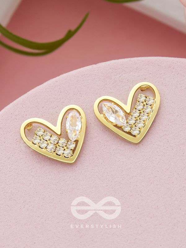 Cross My Heart- Golden Rhinestones Earrings